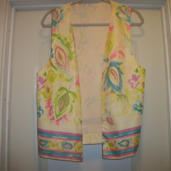 BOHO HIPPIE 70S YELLOWS PASTELS PRETTY VEST LG - Picture 1 of 7